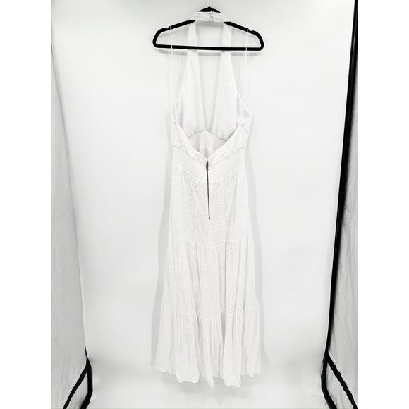 Alice + Olivia Lyndon White Cross Front Halter Eyelet Maxi Dress Size 14 - Picture 5 of 7